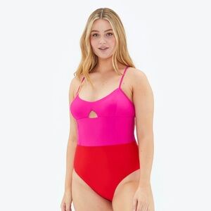 NWT Summersalt The Swan Dive Lava and Hibiscus One Piece Swimsuit